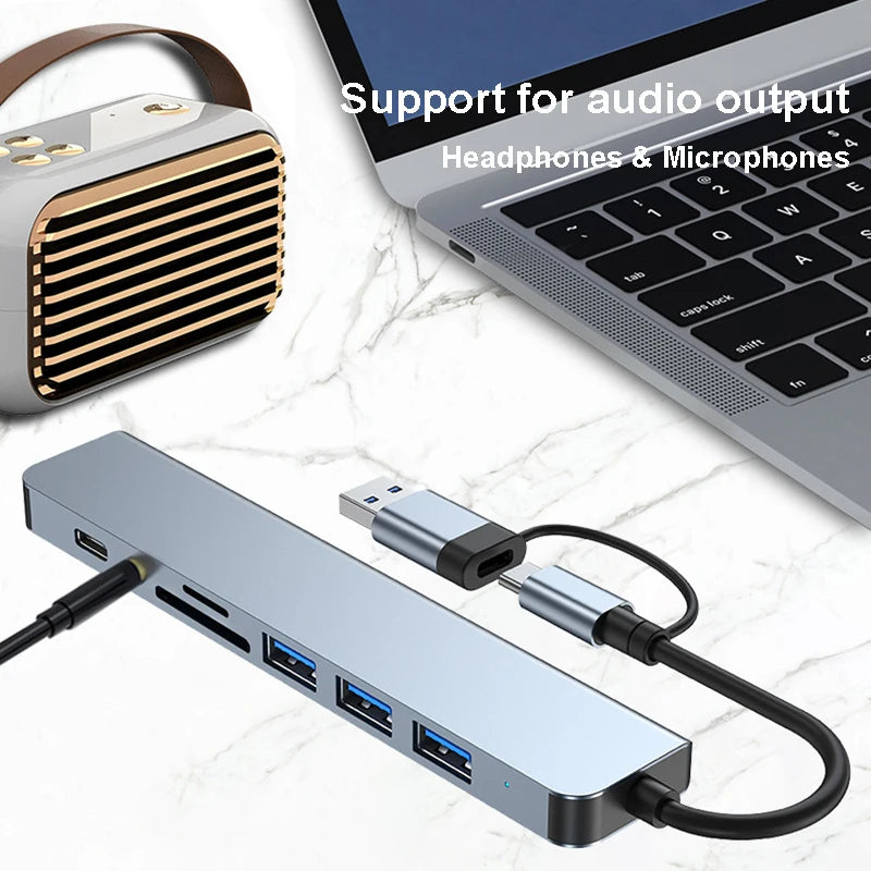 8-IN-2 USB HUB 3.0 USB C HUB Dock Station 5Gbps High Speed Transmission USB Splitter Type C to USB OTG Adapter For Macbook Pro - Roy Entreprise