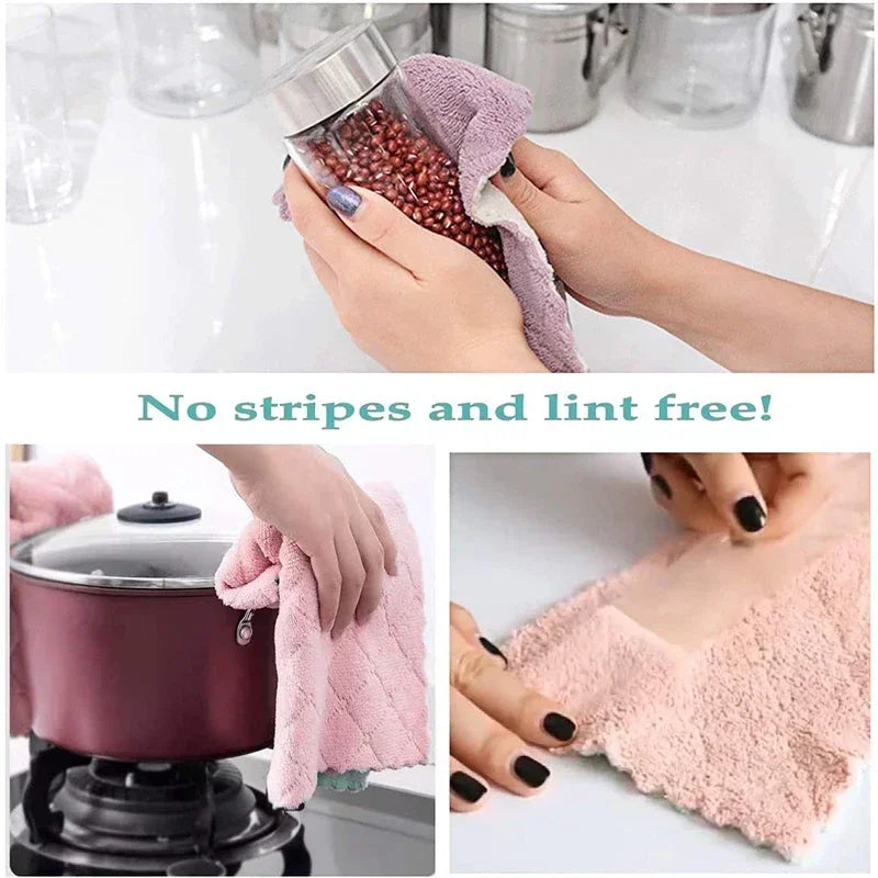 Amazing 1/5/10pcs Microfiber Towel Absorbent Kitchen Cleaning Cloth Non-stick Oil Dish Towel Rags Napkins Tableware Household Cleaning - Roy Entreprise