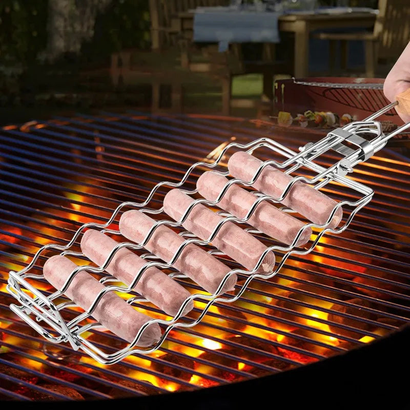 Amazing Stainless Steel Removable Folding Portable Grill Mesh Sausage Clip Fish Grill Basket Corn Grill Net  BBQ Tools - Roy Entreprise