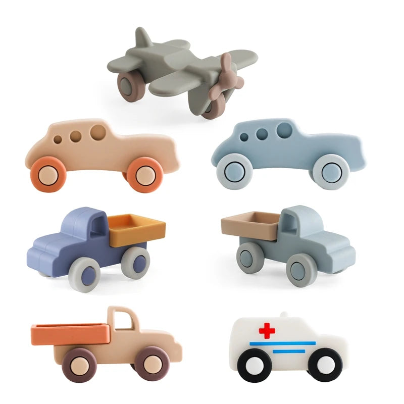 Baby Montessori Ambulances Truck Toy Food Grade Silicone Car 0-12 Month Newborn Baby Educational Toy Gift Cartoon City Kid Game - Roy Entreprise