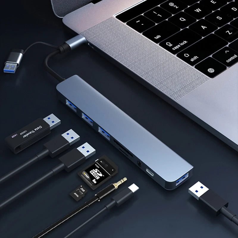 8-IN-2 USB HUB 3.0 USB C HUB Dock Station 5Gbps High Speed Transmission USB Splitter Type C to USB OTG Adapter For Macbook Pro - Roy Entreprise