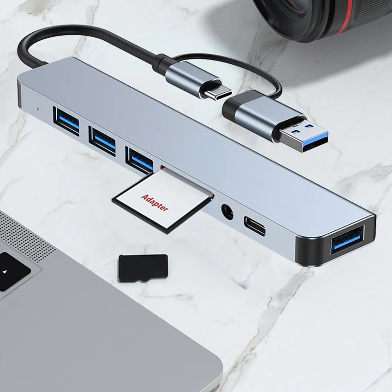 8-IN-2 USB HUB 3.0 USB C HUB Dock Station 5Gbps High Speed Transmission USB Splitter Type C to USB OTG Adapter For Macbook Pro - Roy Entreprise