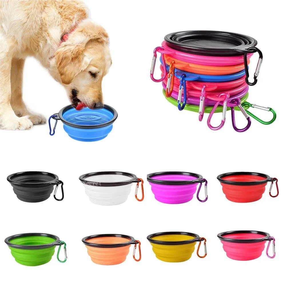 Collapsible Pet Silicone Dog Food Water Bowl Outdoor Camping Travel Portable Folding  Supplies   Dishes with Carabiner - Roy Entreprise