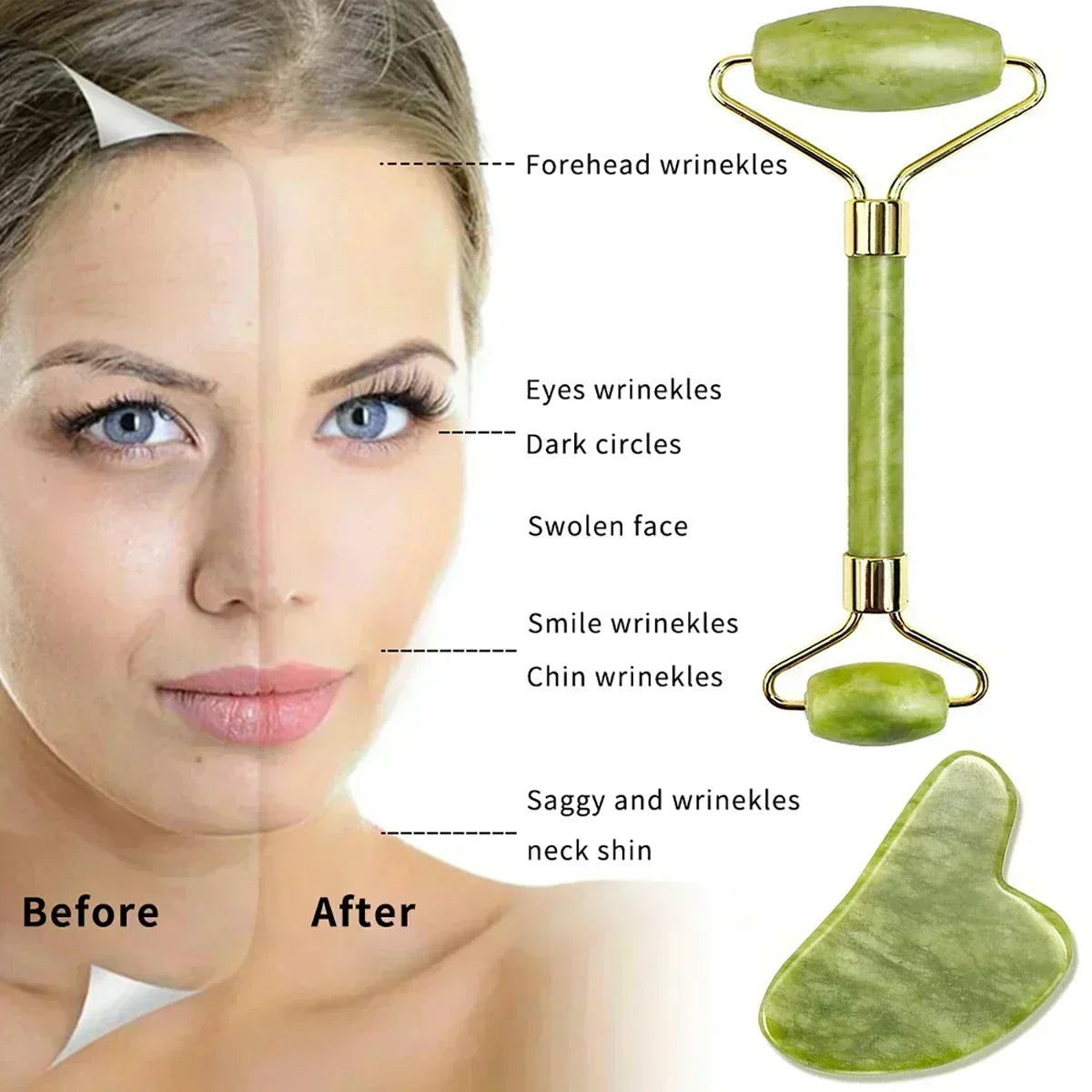 Natural Jade Face Massager Gua Sha Stone Face  Guasha Masaje Facial Board Acupoint Eye Care SPA Massager Tool massage visage - Roy Entreprise