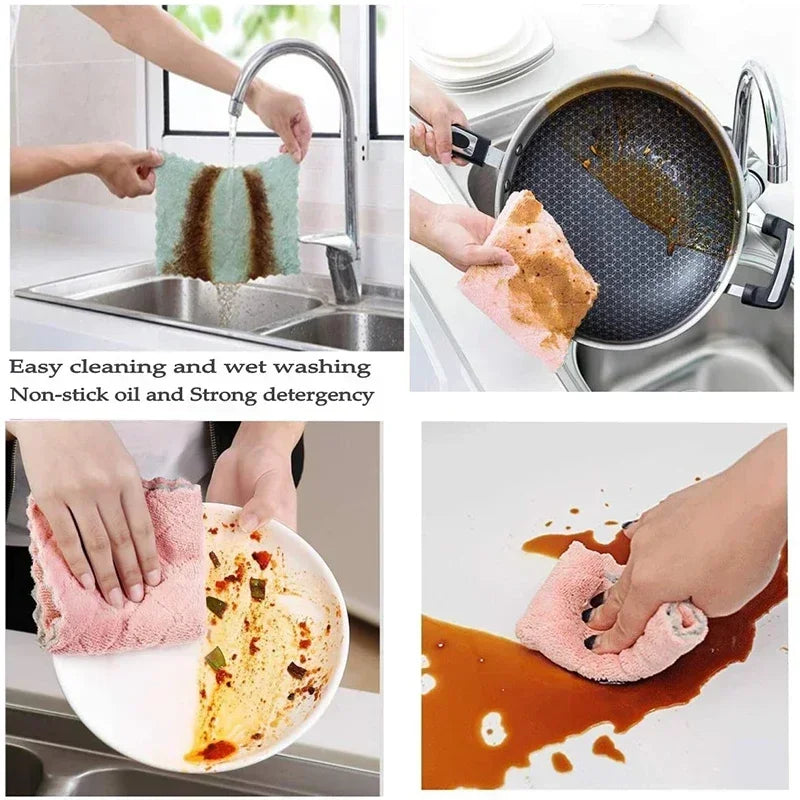 Amazing 1/5/10pcs Microfiber Towel Absorbent Kitchen Cleaning Cloth Non-stick Oil Dish Towel Rags Napkins Tableware Household Cleaning - Roy Entreprise