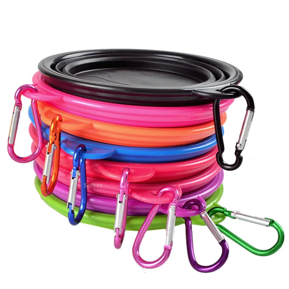 Collapsible Pet Silicone Dog Food Water Bowl Outdoor Camping Travel Portable Folding  Supplies   Dishes with Carabiner - Roy Entreprise