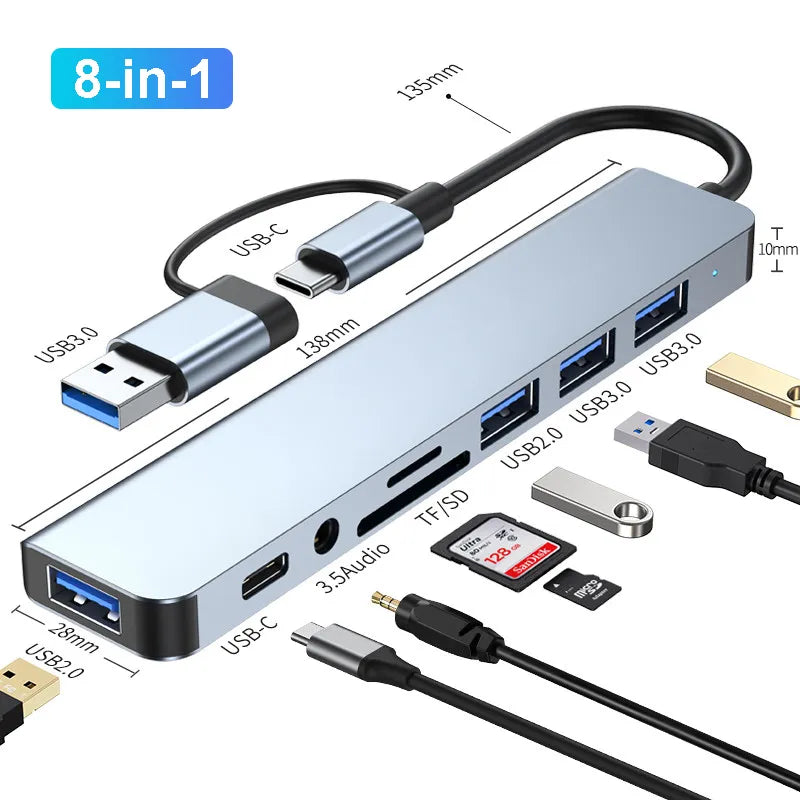 8-IN-2 USB HUB 3.0 USB C HUB Dock Station 5Gbps High Speed Transmission USB Splitter Type C to USB OTG Adapter For Macbook Pro - Roy Entreprise