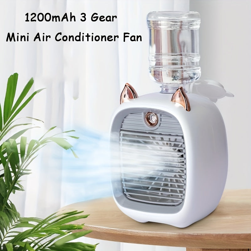 Climatiseur Portable, Ventilateur Électrique De Bureau, Brumisation, 1200 MAh, 3 Vitesses, Ventilateur De Refroidissement À Eau, Charge USB Type-C, Humidificateur Par Pulvérisation, Ventilateur Pour La Maison, Cadeaux D'anniversaire, Cadeaux De Noël - Roy Entreprise